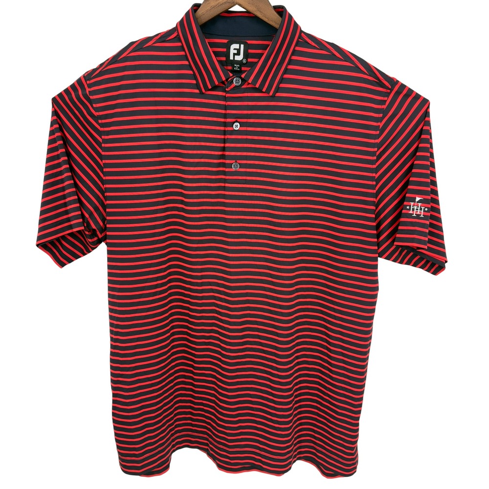 FootJoy Polo Shirt Mens XL Red Navy Blue Striped Short Sleeve Golf Performance